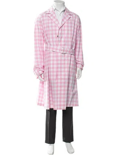 Pre-owned Prada 2023 Plaid Print Trench Coat In Pink