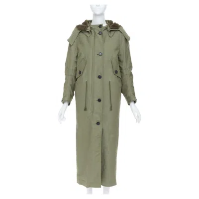 Pre-owned Prada 2023 Runway Green Military Cargo Cocoon Back Long Hooded Coat It38xs