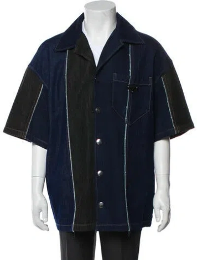 Pre-owned Prada 2023 Saffiano Leather Denim Shirt In Blue