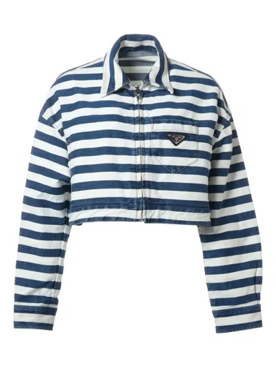 Pre-owned Prada 2023 Striped Cropped Denim Jacket