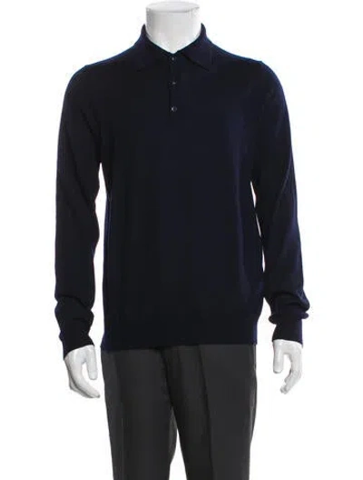 Pre-owned Prada 2023 Virgin Wool Polo Sweater In Blue