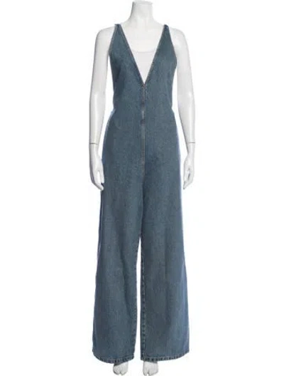 Pre-owned Prada 2023 V-neck Jumpsuit W/ Tags In Blue