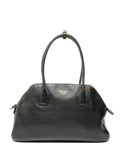 Pre-owned Prada 2023-2024 Soft Grain Leather Tote Bag In Black