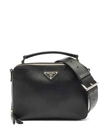 Pre-owned Prada 2024 Brique Saffiano-leather Boxy Bag In Black