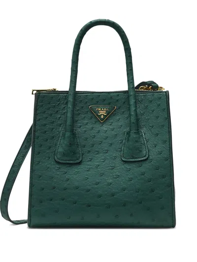 Pre-owned Prada 2024 Double Handle Ostrich Tote Bag In Green