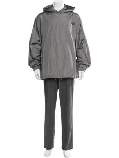 Pre-owned Prada 2024 Enameled Metal Triangle Hoodie In Gray