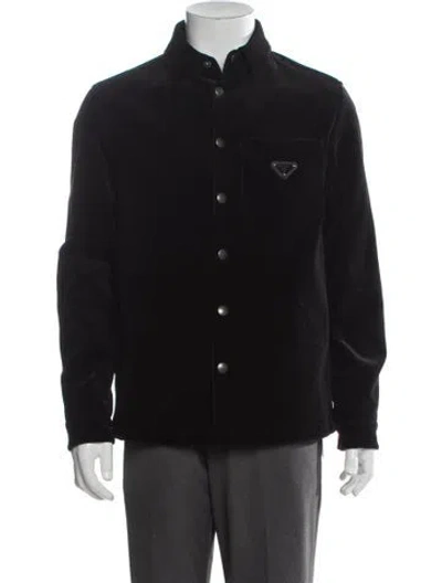 Pre-owned Prada 2024 Enameled Metal Triangle Jacket In Black