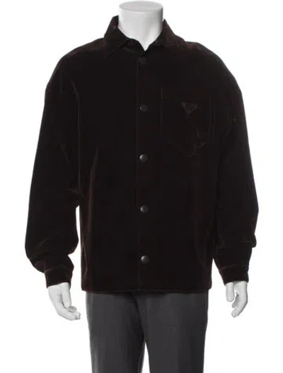 Pre-owned Prada 2024 Enameled Metal Triangle Jacket In Brown
