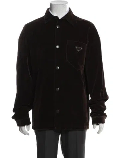 Pre-owned Prada 2024 Enameled Metal Triangle Jacket In Brown