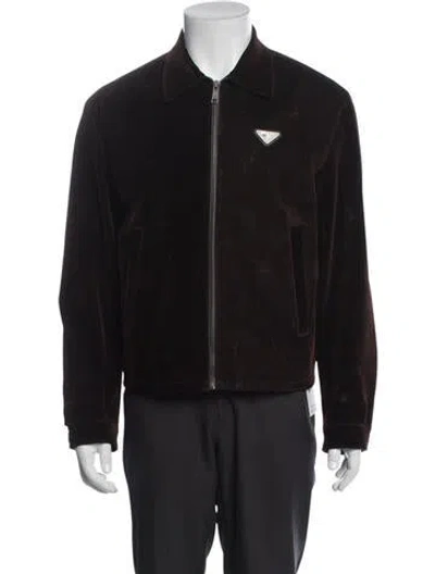 Pre-owned Prada 2024 Enameled Metal Triangle Jacket In Brown