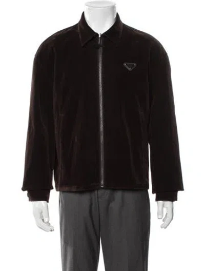 Pre-owned Prada 2024 Enameled Metal Triangle Jacket In Brown