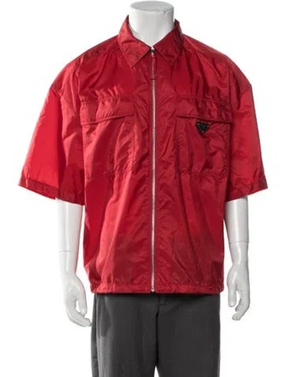 Pre-owned Prada 2024 Enameled Metal Triangle Jacket In Red