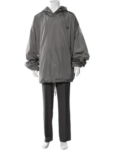 Pre-owned Prada 2024 Enameled Metal Triangle Parka W/ Tags In Grey