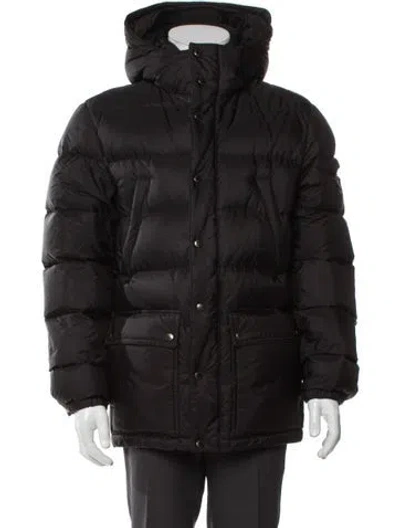 Pre-owned Prada 2024 Enameled Metal Triangle Puffer Coat In Black