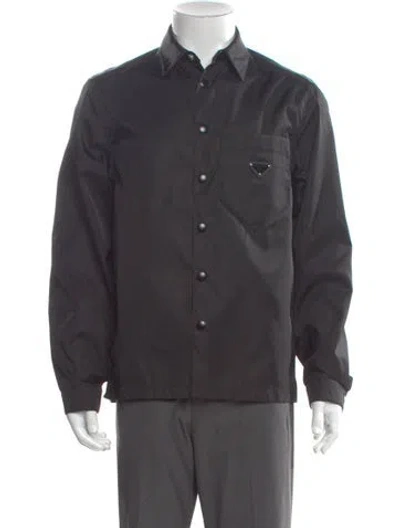 Pre-owned Prada 2024 Enameled Metal Triangle Shirt In Black