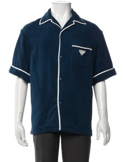 Pre-owned Prada 2024 Enameled Metal Triangle Shirt In Blue