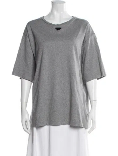 Pre-owned Prada 2024 Enameled Metal Triangle T-shirt In Gray