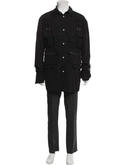 Pre-owned Prada 2024 Enameled Metal Triangle Utility Jacket W/ Tags In Black