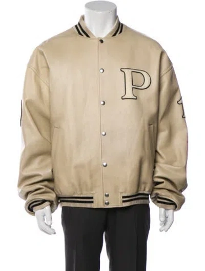 Pre-owned Prada 2024 Enameled Metal Triangle Varsity Jacket In Neutral