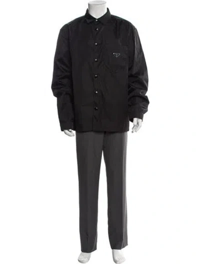 Pre-owned Prada 2024 Enameled Metal Triangle Western Shirt In Black