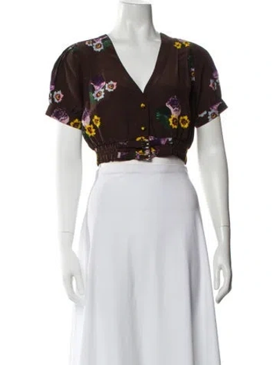 Pre-owned Prada 2024 Floral Print Crop Top In Brown