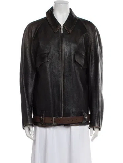 Pre-owned Prada 2024 Goat Leather Bomber Jacket In Brown