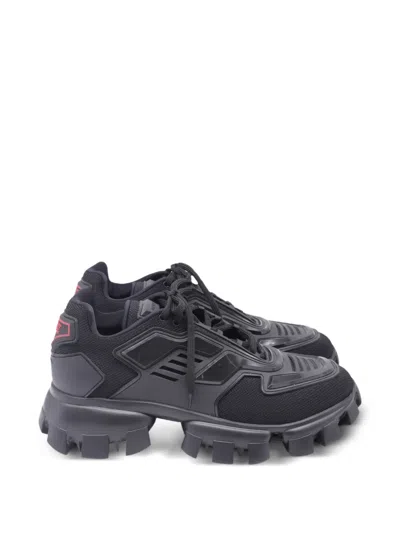 Pre-owned Prada 2024 Knit Lace-up Sneakers In Black