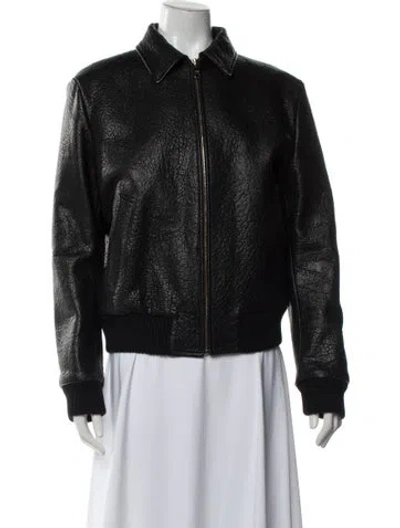 Pre-owned Prada 2024 Leather Bomber Jacket In Black
