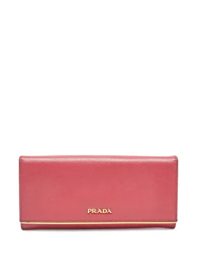 Pre-owned Prada 2024 Logo-lettering Wallet In Pink