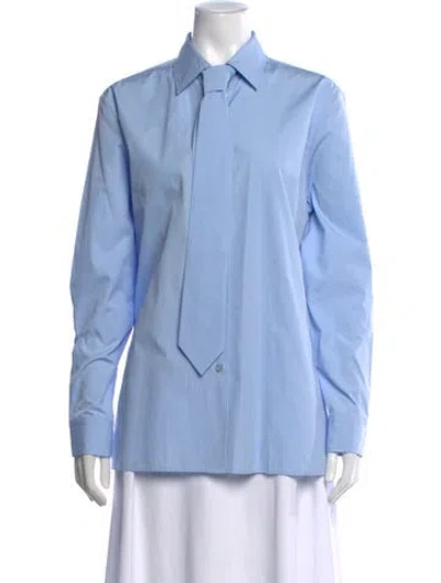 Pre-owned Prada 2024 Long Sleeve Button-up Top W/ Tags In Blue