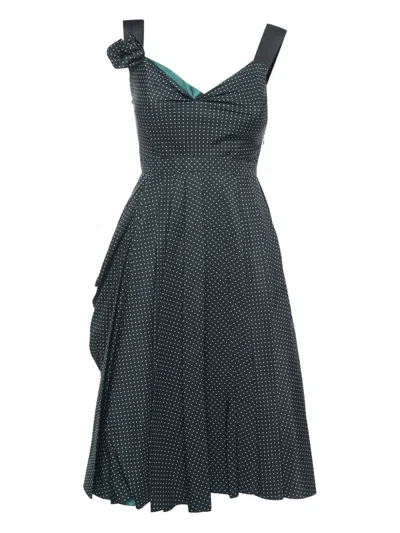 Pre-owned Prada 2024 Polka Dot Pleated Midi Dress In Green