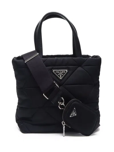 Pre-owned Prada 2024 Small Quilted Re-nylon Two-way Handbag In 黑色