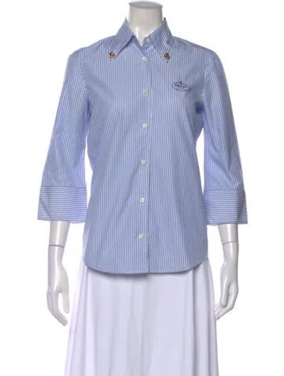 Pre-owned Prada 2024 Striped Button-up Top In Blue