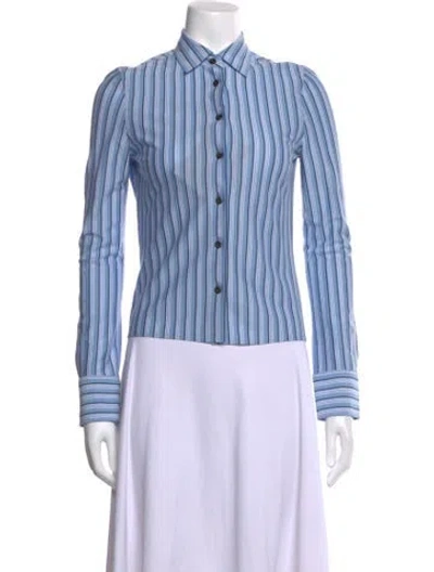 Pre-owned Prada 2024 Striped Button-up Top W/ Tags In Blue