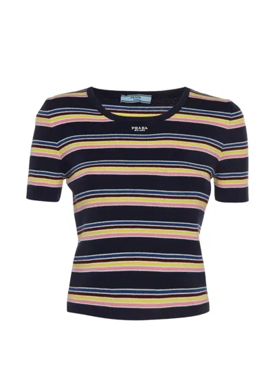 Pre-owned Prada 2024 Striped T-shirt In Blue