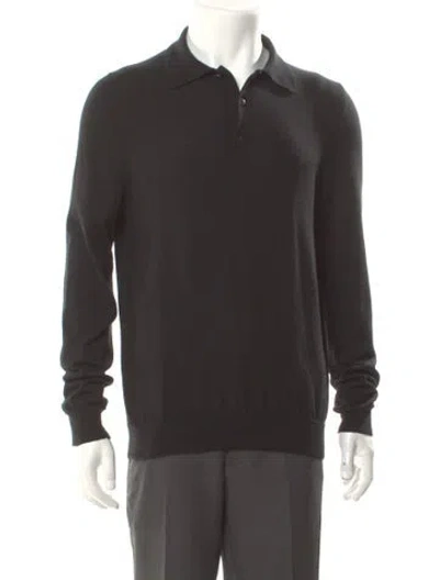 Pre-owned Prada 2024 Virgin Wool Polo Sweater In Black