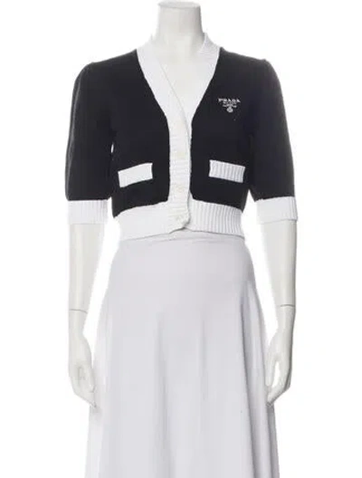 Pre-owned Prada 2024 V-neck Sweater In Black/white