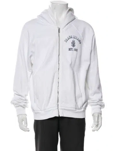 Pre-owned Prada 2025 Enameled Metal Triangle Hoodie In White