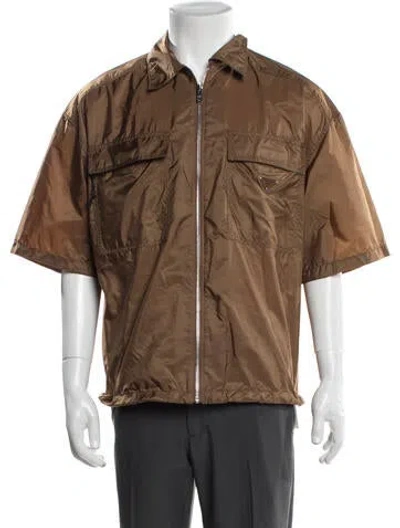 Pre-owned Prada 2025 Enameled Metal Triangle Jacket W/ Tags In Brown