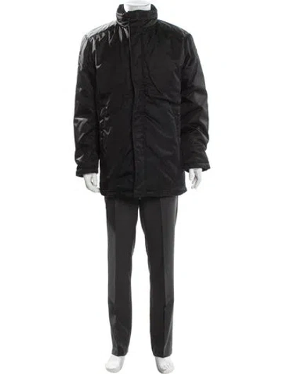 Pre-owned Prada 2025 Enameled Metal Triangle Parka In Black