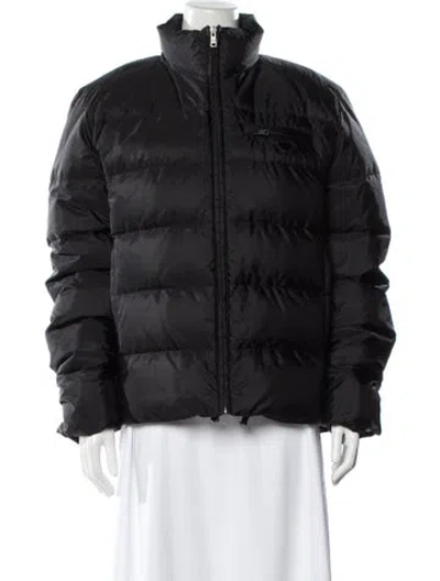Pre-owned Prada 2025 Enameled Metal Triangle Puffer Coat In Black