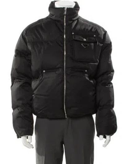 Pre-owned Prada 2025 Enameled Metal Triangle Puffer Coat In Gray