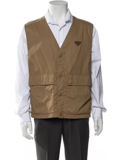 Pre-owned Prada 2025 Enameled Metal Triangle Vest W/ Tags In Brown
