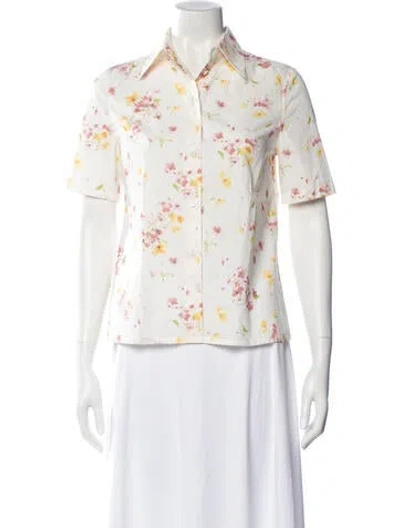 Pre-owned Prada 2025 Floral Print Blouse In White