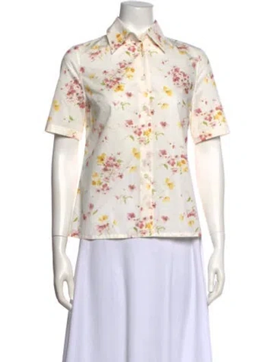Pre-owned Prada 2025 Floral Print Button-up Top In White