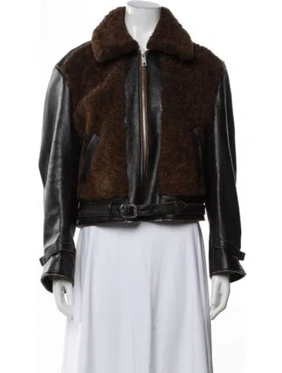 Pre-owned Prada 2025 Goat Leather Biker Jacket In Brown