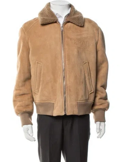 Pre-owned Prada 2025 Lambskin Bomber Jacket In Neutrals
