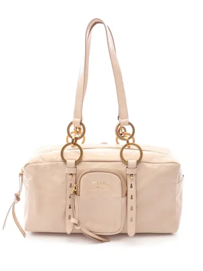 Pre-owned Prada 2025 Medium Leather Dangle Top Handle Bag Shoulder Bag In Neutral