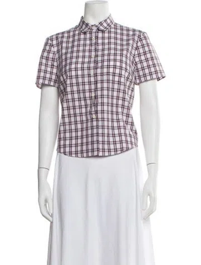 Pre-owned Prada 2025 Plaid Print Button-up Top In Gray