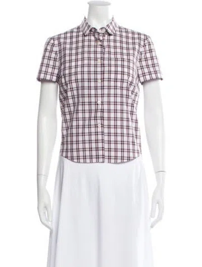 Pre-owned Prada 2025 Plaid Print Button-up Top W/ Tags In Pink